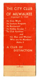 City Club of Milwaukee, Milwaukee, WI Matchbook Cover