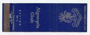 Algonquin Club, Boston, MA Matchbook Cover