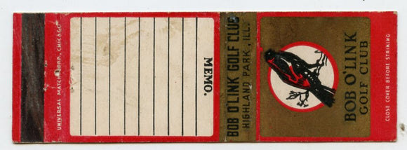 Bob O'Link Golf Club, Highland Park, IL Matchbook Cover