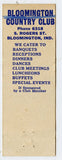 Bloomington Country Club, Bloomington, IN Matchbook Cover