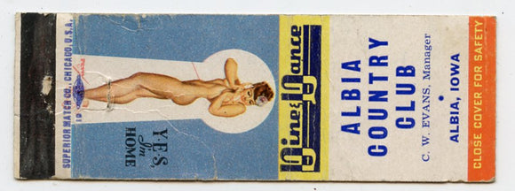 Albia Country Club, Albia, IA Matchbook Cover