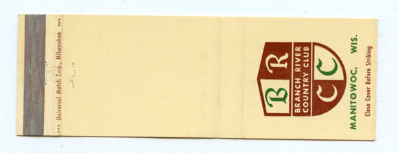 Branch River Country Club, Manitowoc, WI Matchbook Cover