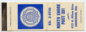 American Legion North Shore Post 331, Shorewood, WI Matchbook Cover