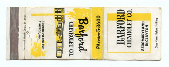 Barford Chevrolet Co., Clayton, MO Matchbook Cover