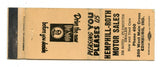 Hemphill-Roth Motor Sales, Edinburg, IN Matchbook Cover