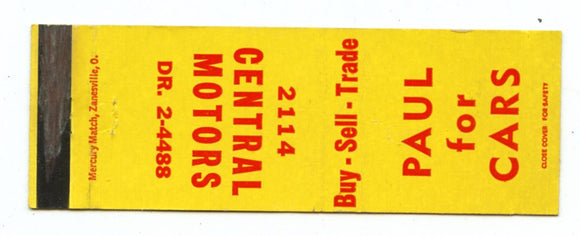 2114 Central Motors Matchbook Cover