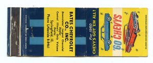 Bates Chevrolet Co., Inc., Springfield, IL Matchbook Cover