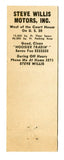 Steve Willis Motors, Inc., Plymouth, IN Matchbook Cover