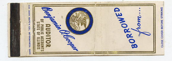 Benjamin O. Cooper Auditor for Illinois Matchbook Cover