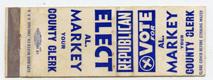 Al. Markey for County Clerk, Milwaukee, WI Matchbook Cover