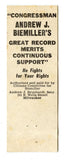 Andrew A. Biemiller for Congress, 5th District, Milwaukee, WI Matchbook Cover