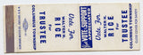 Walter M. Rice for Trustee, Columbus Township Matchbook Cover