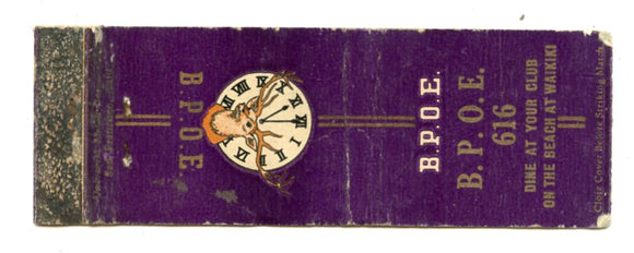 B. P. O. E. 616, Waikiki, Honolulu, HI Matchbook Cover