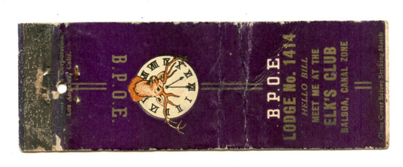 B. P. O. E. Lodge No. 1414, Balboa, Canal Zone Matchbook Cover