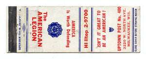 American Legion, Uptown Post No. 400, Milwaukee, WI Matchbook Cover