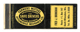 Fred J. Brinkman Insurance, Farmers Mutual, South Milwaukee, WI Matchbook Cover