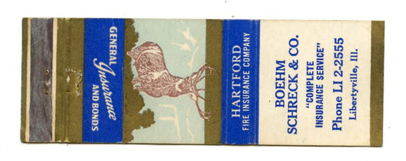 Boehm Schreck & Co., Hartford Insurance, Libertyville, IL Matchbook Cover