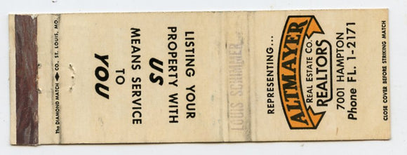 Altmayer Real Estate Co. Matchbook Cover