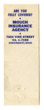 Mouch Insurance Agency, Cincinnati, OH Matchbook Cover