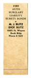 Blitz Insurance Matchbook Cover