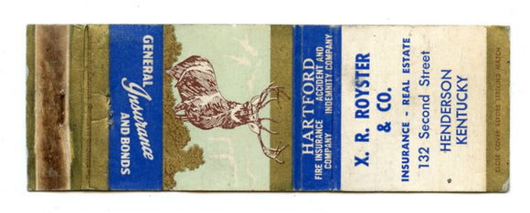 X. R. Royster & Co. Insurance and Real Estate, Henderson, KY Matchbook Cover