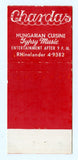 Chardas Restaurant, New York, NY [Matchbook Cover]