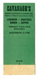 Cavanagh's Restaurant, New York City, NY [Matchbook Cover]