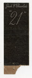 Jack & Charlie's "21", New York City, NY [Matchbook Cover]