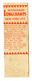 Longchamps Restaurants, New York City, NY [Matchbook Cover]