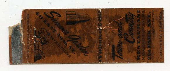 Town and Country Restaurant and Summer Garden Restaurant, New York City, NY [Matchbook Cover]