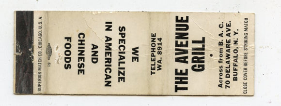 Avenue Grill, Buffalo, NY [Matchbook Cover]