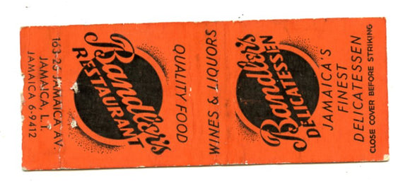 Bandler's Restaurant, Jamaica, L. I., NY [Matchbook Cover]