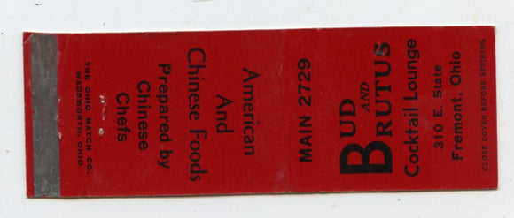Bud and Brutus Cocktail Lounge, Fremont, OH [Matchbook Cover]