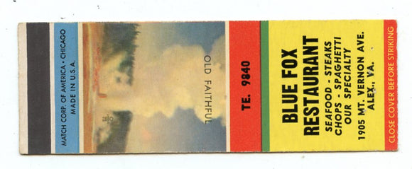 Blue Fox Restaurant, Alexandria, VA [Matchbook Cover]