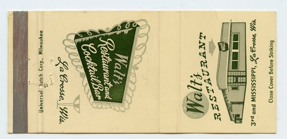 Walt's Restaurant, La Crosse, WI [Matchbook Cover]