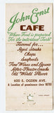 John Ernst Cafe, Milwaukee, WI [Matchbook Cover]