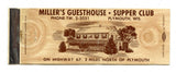 Millie's Guesthouse and Supper Club, Plymouth, WI [Matchbook Cover]