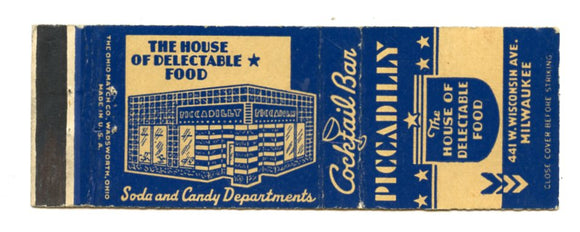 Piccadilly Cocktail Bar, Milwaukee, WI [Matchbook Cover]