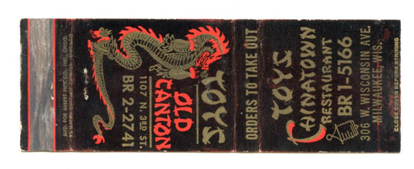Toy's Chinatown Restaurant, Milwaukee, WI [Matchbook Cover]