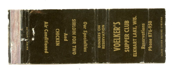 Voelker's Supper Club, Elkhart Lake, WI [Matchbook Cover]