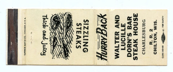 Walter and Lucille Dorn's Bar Steak House, Chilton, WI [Matchbook Cover]