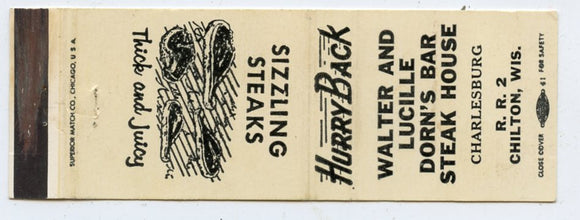 Walter and Lucille Dorn's Bar Steak House, Chilton, WI [Matchbook Cover]