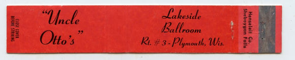Uncle Otto's Lakeside Ballroom, Plymouth, WI [Matchbook Cover]