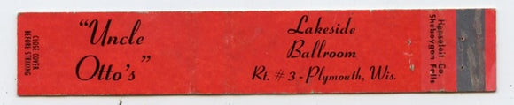 Uncle Otto's Lakeside Ballroom, Plymouth, WI [Matchbook Cover]