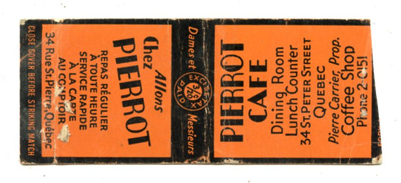 Pierrot Cafe, Quebec, Canada [Matchbook Cover]