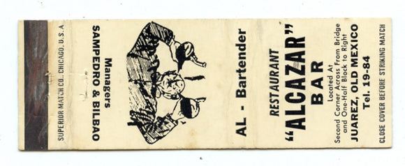 Alcazar Restaurant & Bar, Juarez, Old Mexico [Matchbook Cover]