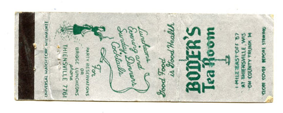 Boder's Tea Room, Theinsville, WI [Matchbook Cover]