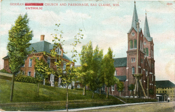 German Catholic Church and Parsonage, Eau Claire, WI [Postcard]