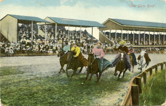 Cow Girls Race, Cheyenne, WY [Postcard]