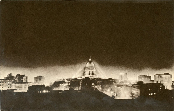 Capitol Square and Surrounding Business District at Night, Madison, WI [Postcard]